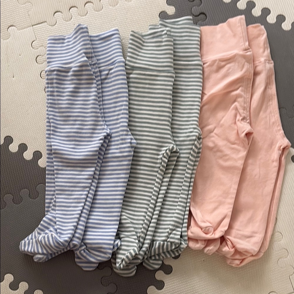 Striped and Solid Footed Baby Leggings Set